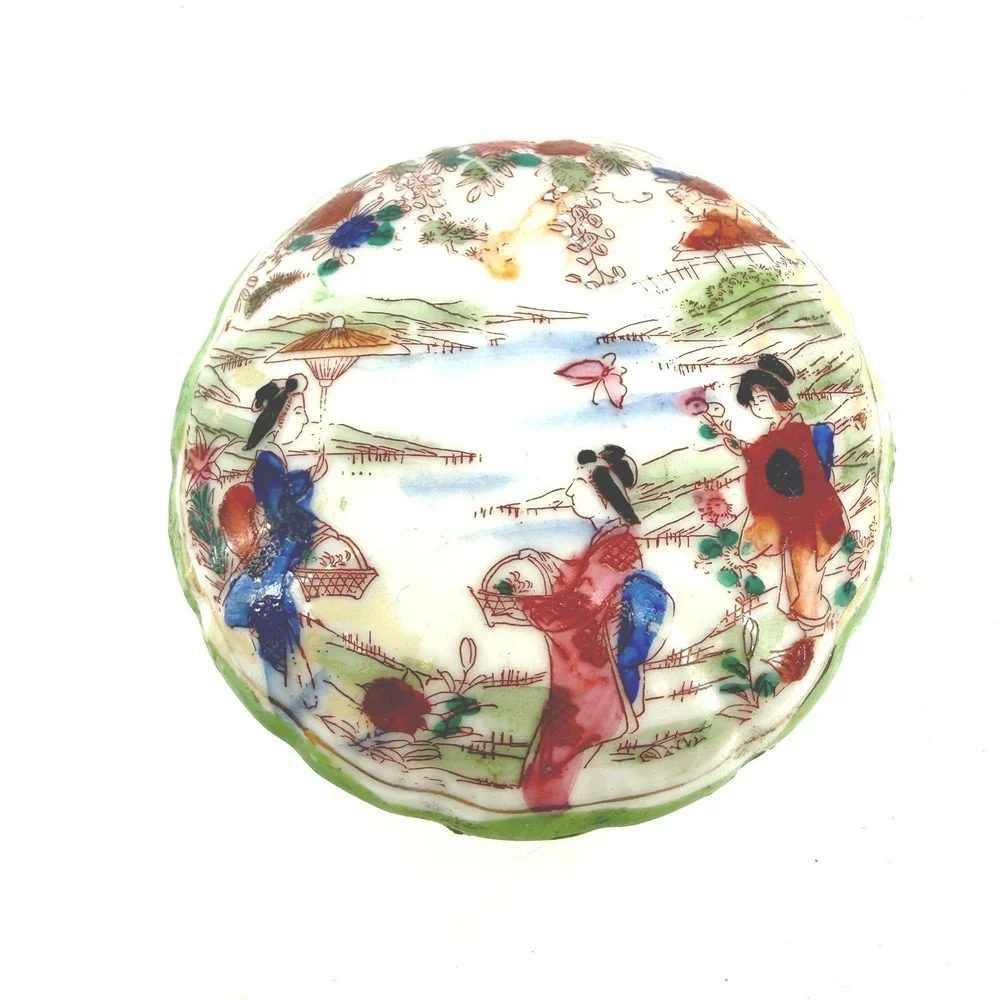 Japanese Trinket Box Japan ceramics‎ Geisha Girl trinket Cosmetics Handpainted